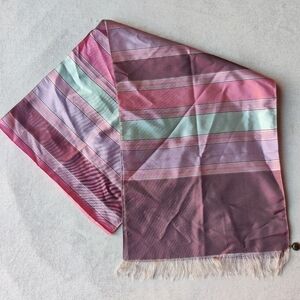 Vintage Pura Seta Silk Striped Scarf Fringed Pink Purple 60.5" x 9.5" Metal Tag